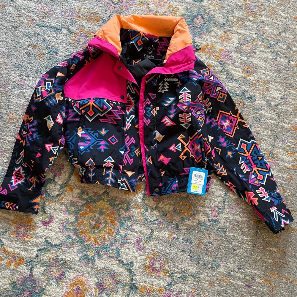Colorful Geometric columbia jacket shell with hood